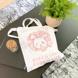 Bunny boba milk zip 3 way reusable canvas tote bag
